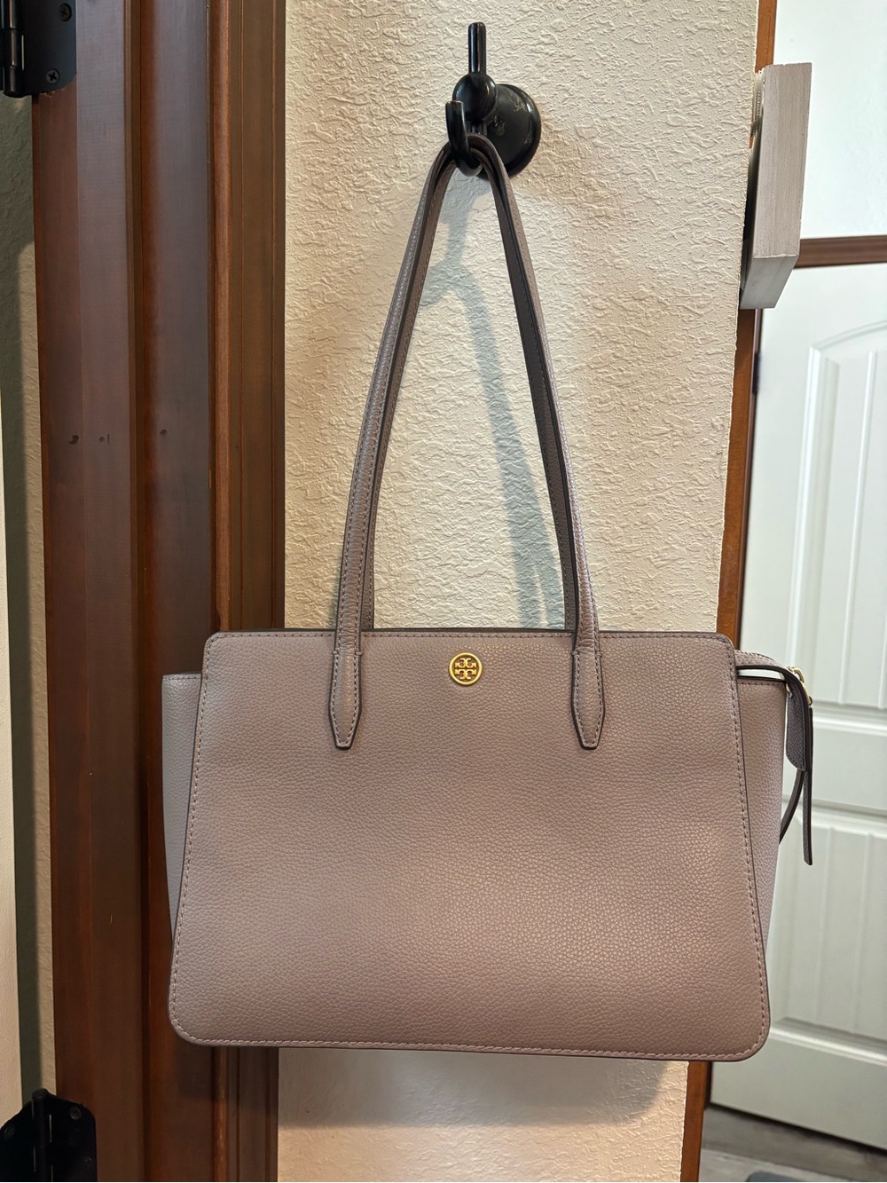 Tory Burch Taupe Pebbled Leather Shoulder Bag